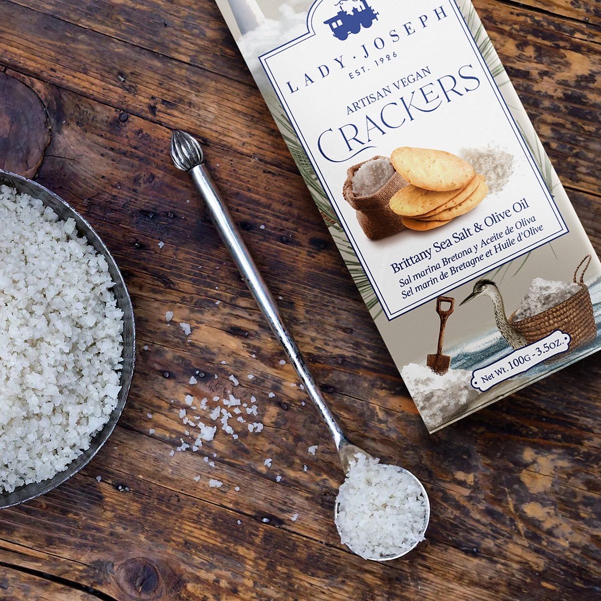 Crackers Veganas Artesanales de Sal Marina de Guérande (Francia) y Aceite de Oliva.