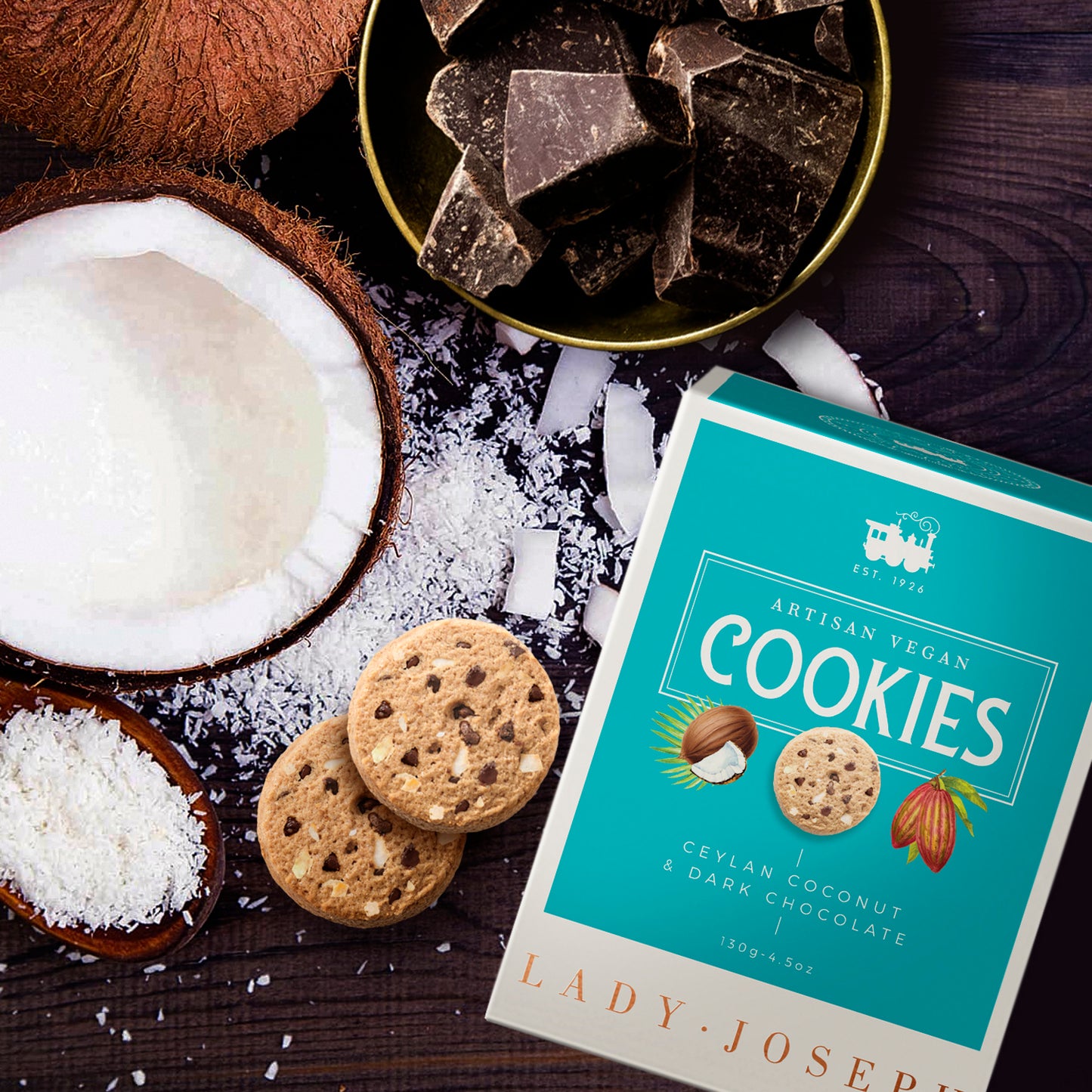 Cookies de chocolate negro y coco.