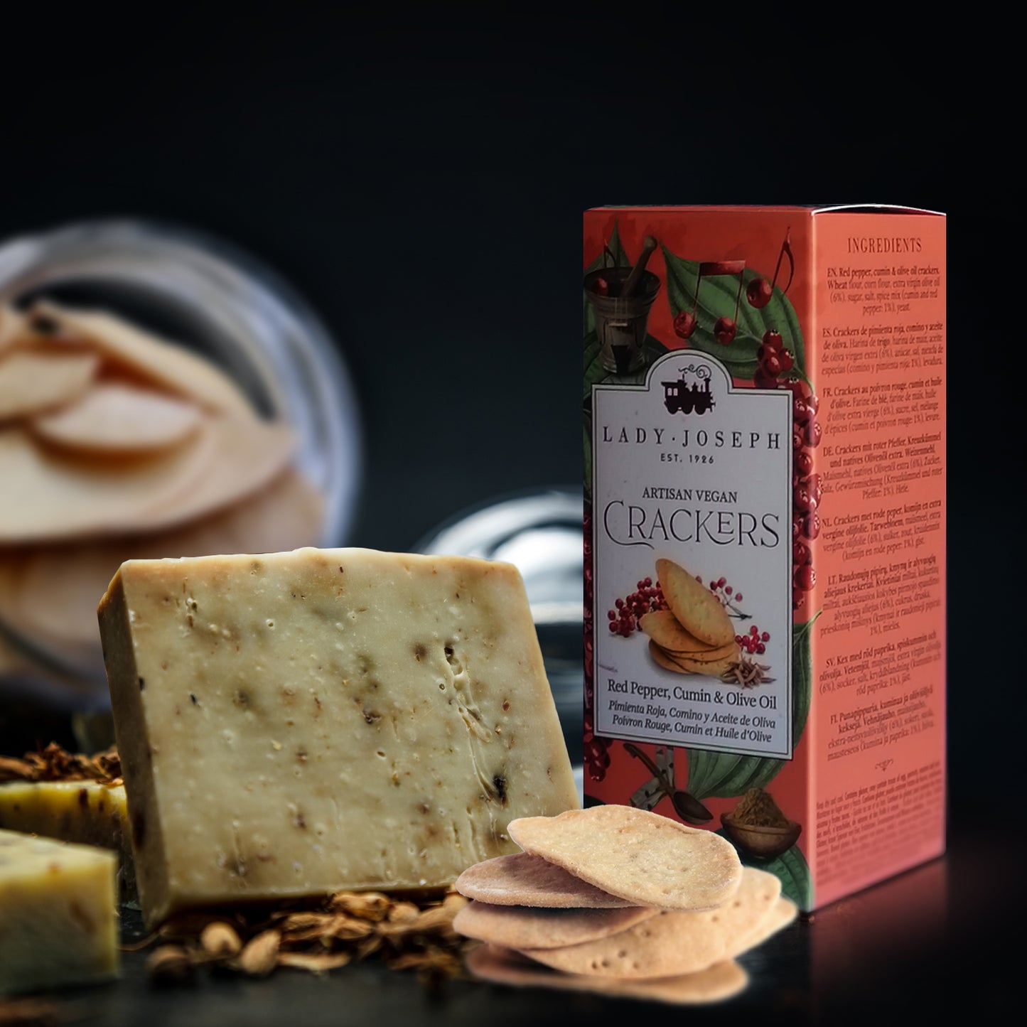 Crackers veganas Pimienta Roja, Comino y Aceite de Oliva