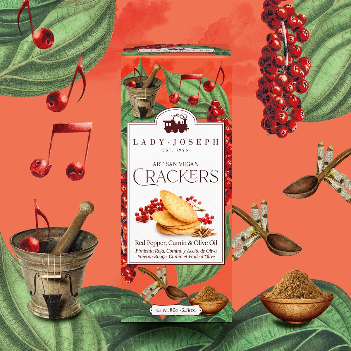 Crackers veganas Pimienta Roja, Comino y Aceite de Oliva