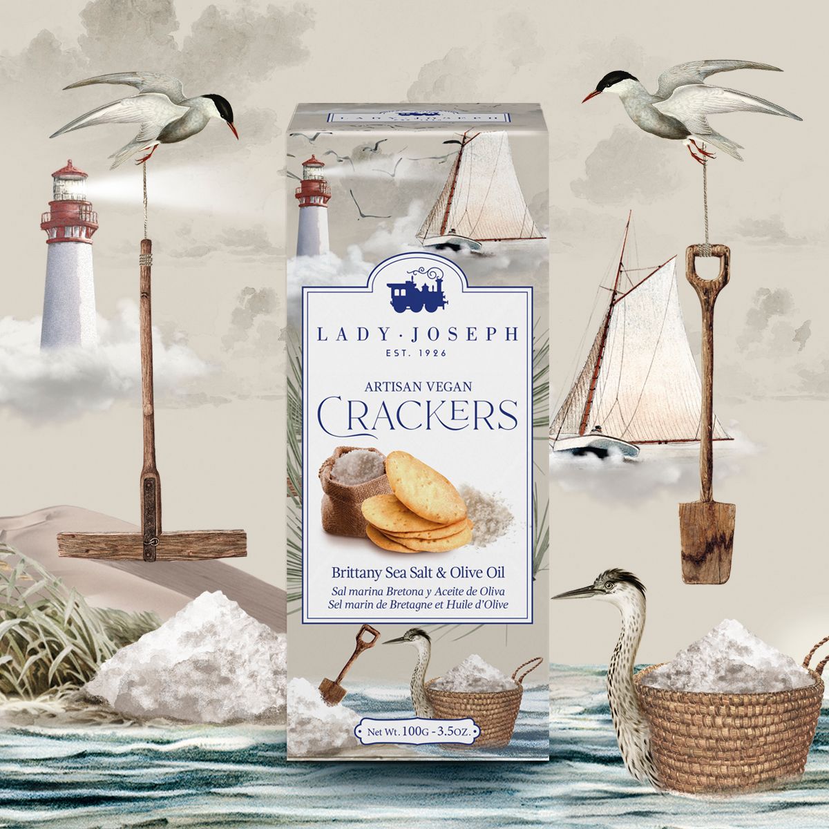 Crackers Veganas Artesanales de Sal Marina de Guérande (Francia) y Aceite de Oliva.