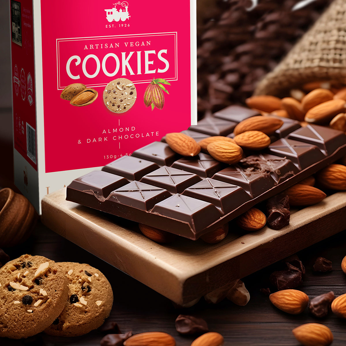 Cookies de chocolate negro y almendras.