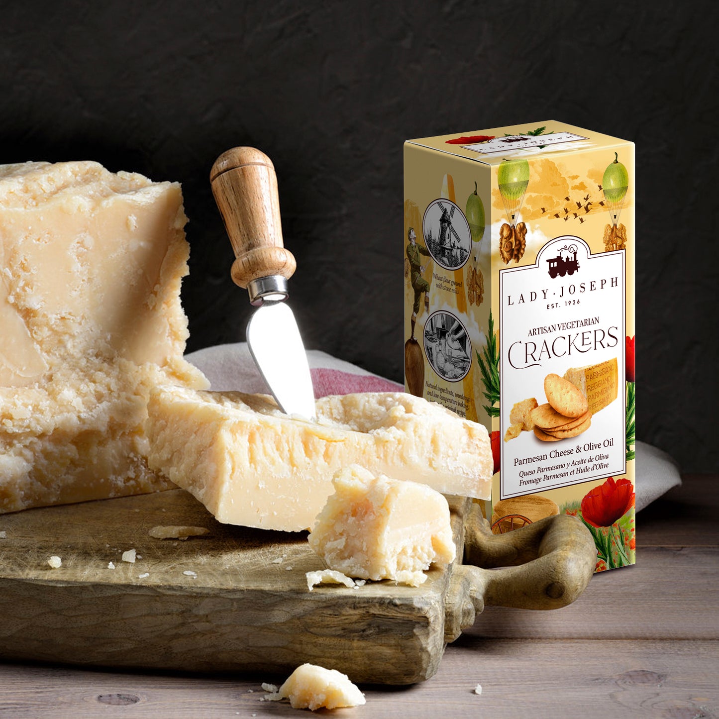 Craquelins artisanaux au fromage Parmigiano Reggiano et à l'huile d'olive.