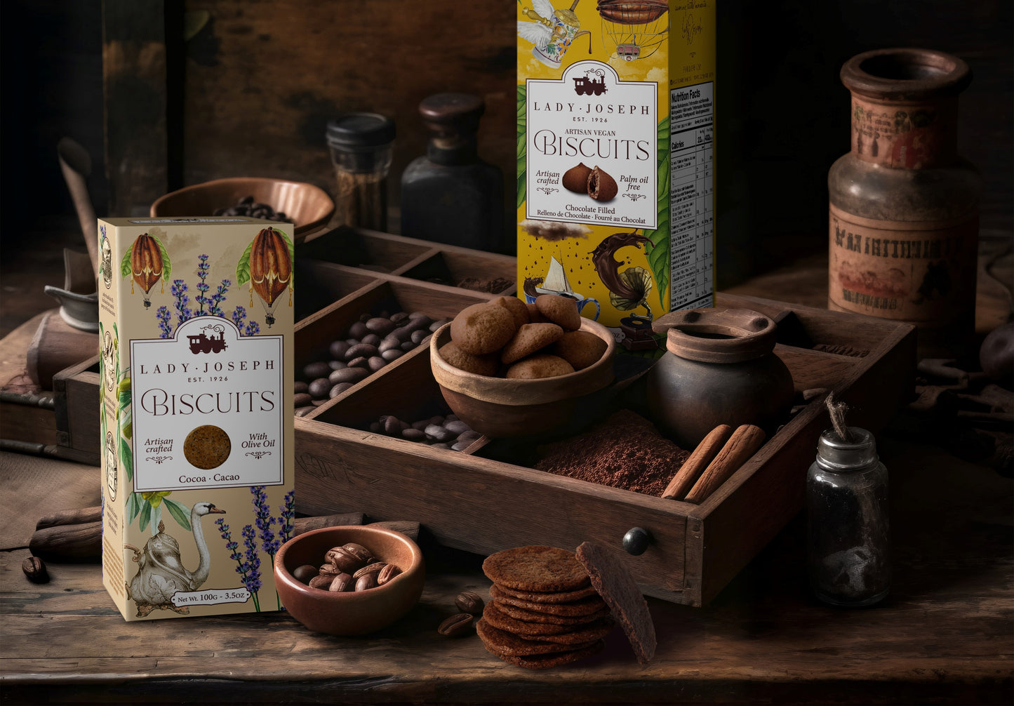 Galletas artesanas de cacao extra finas y crujientes.