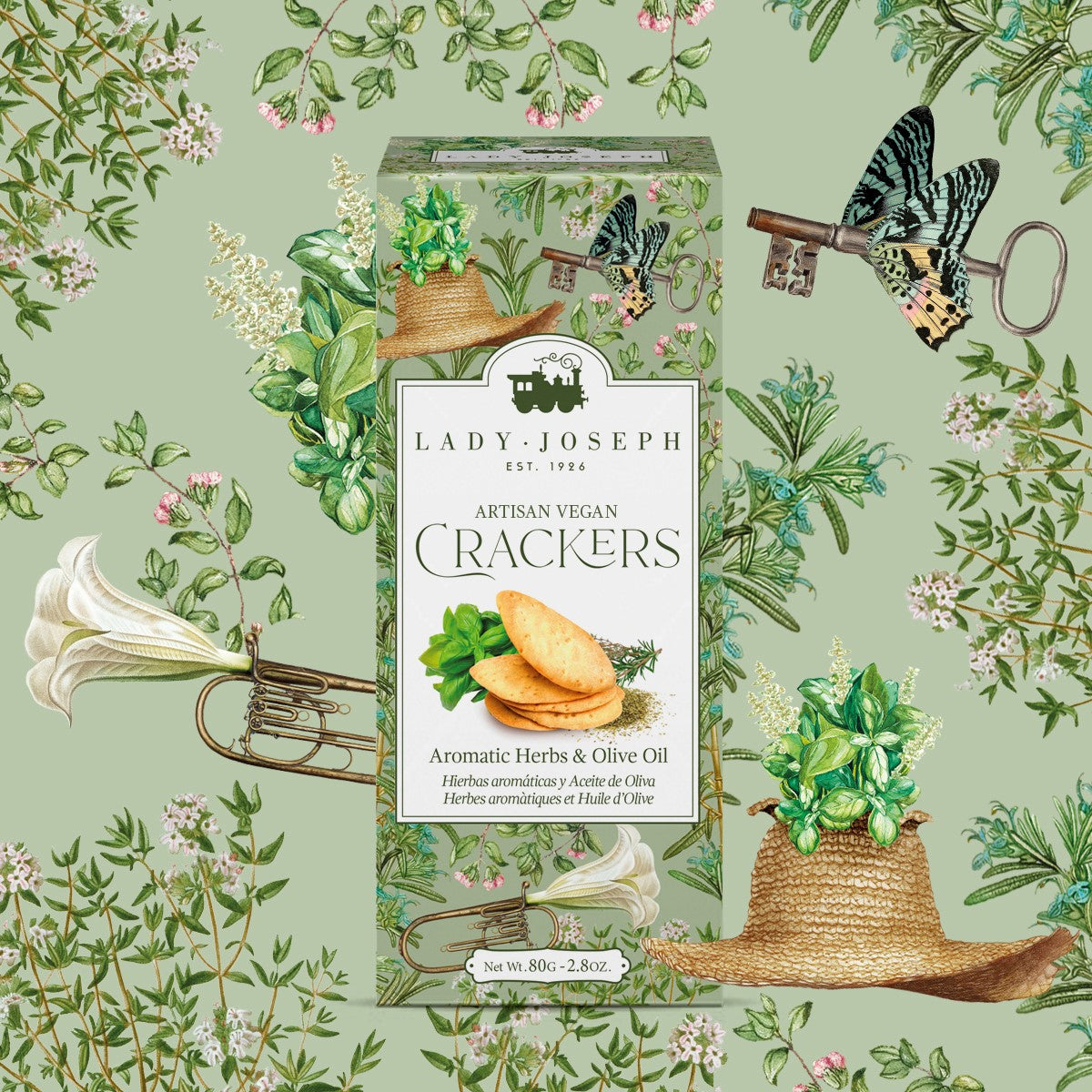 Crackers veganos artesanos con aceite de oliva y hierbas aromáticas.