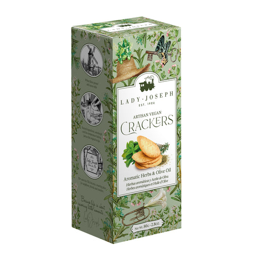 Artisanal vegan crackers with olive oil and aromatic herbs.