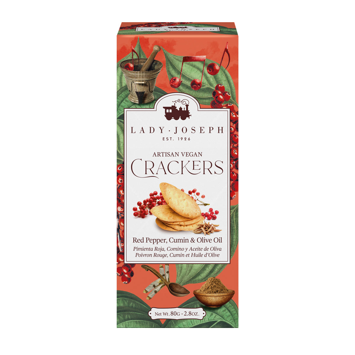 Crackers végétaliens au poivron rouge, au cumin et à l'huile d'olive