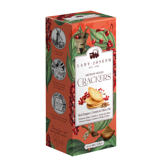 Crackers végétaliens au poivron rouge, au cumin et à l'huile d'olive