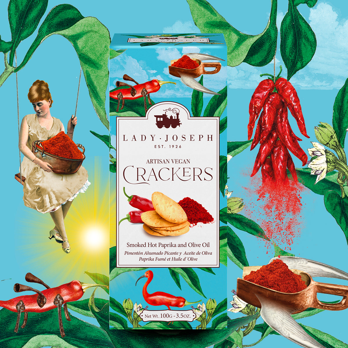 Crackers végétaliens artisanaux au paprika fumé épicé et à l'huile d'olive.