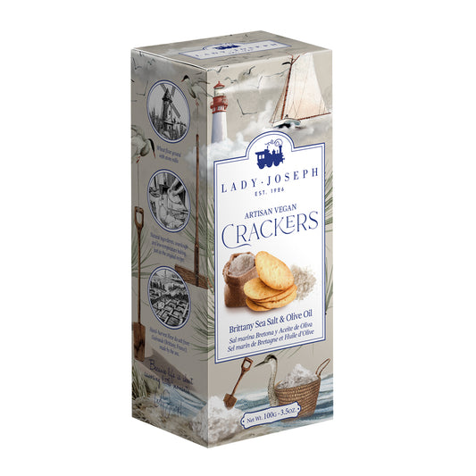 Crackers végétaliens artisanaux au sel marin de Guérande (France) et à l'huile d'olive.